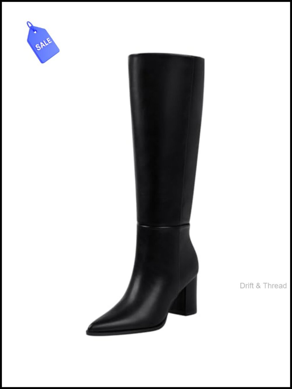 Women's Knee High Boots Pointed Toe Chunky Block Heel Wide Calf Zip